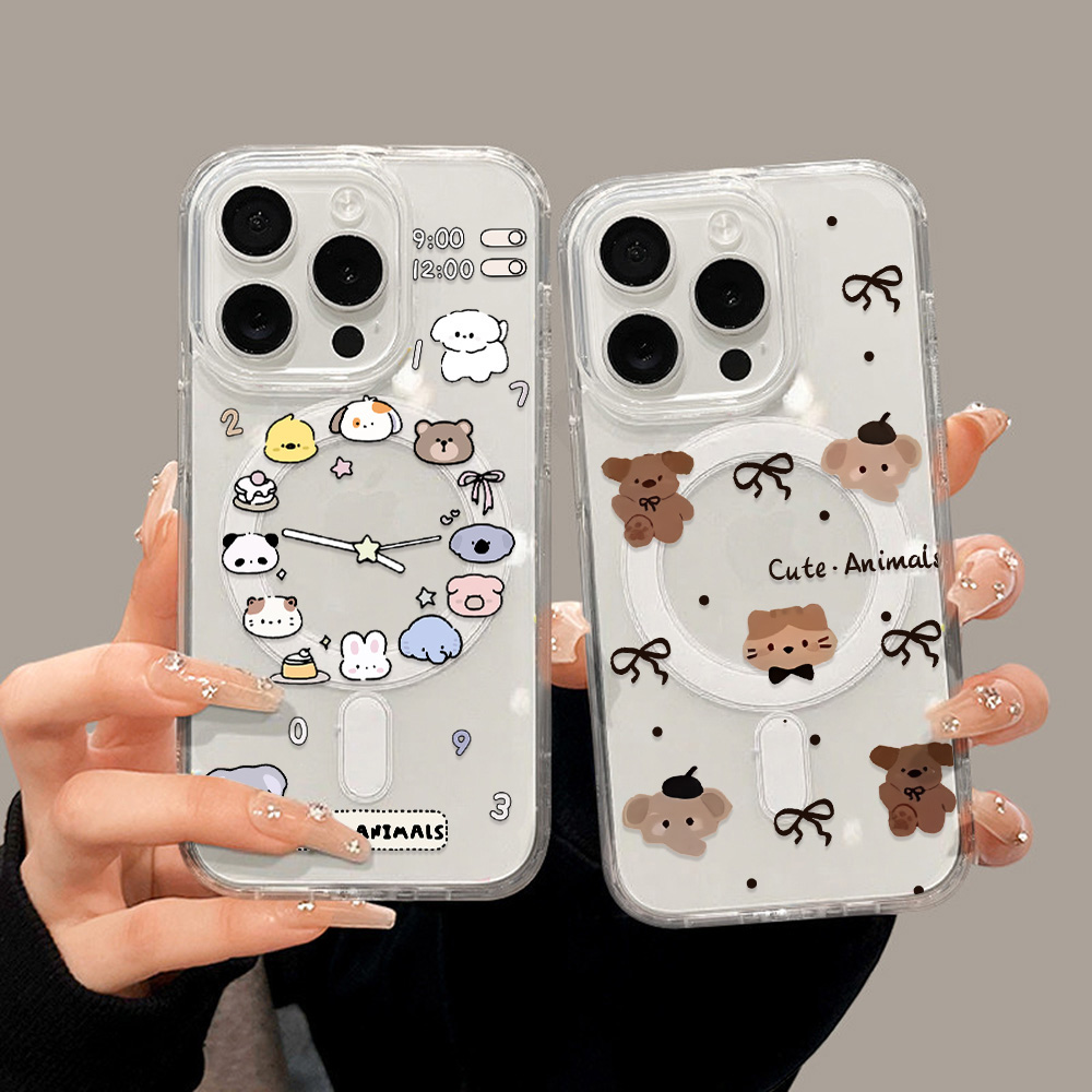 Magsafe Wireless Charger - Cute Cartoon Animals Phone Case For