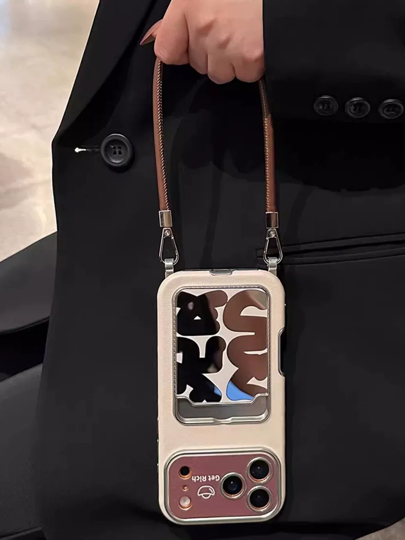 Quirky Phone Accessories - Luxury Leather Mirror Card Holder Phone